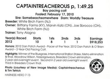 2013 Harness Heroes #7 Captaintreacherous Back